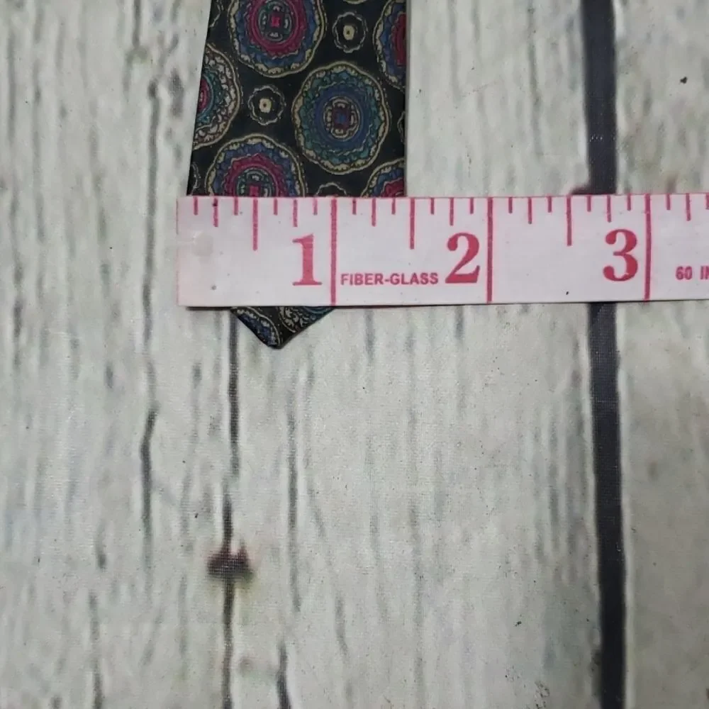 Vintage Italian Silk Black Purple Eclectic Medallion Print Tie